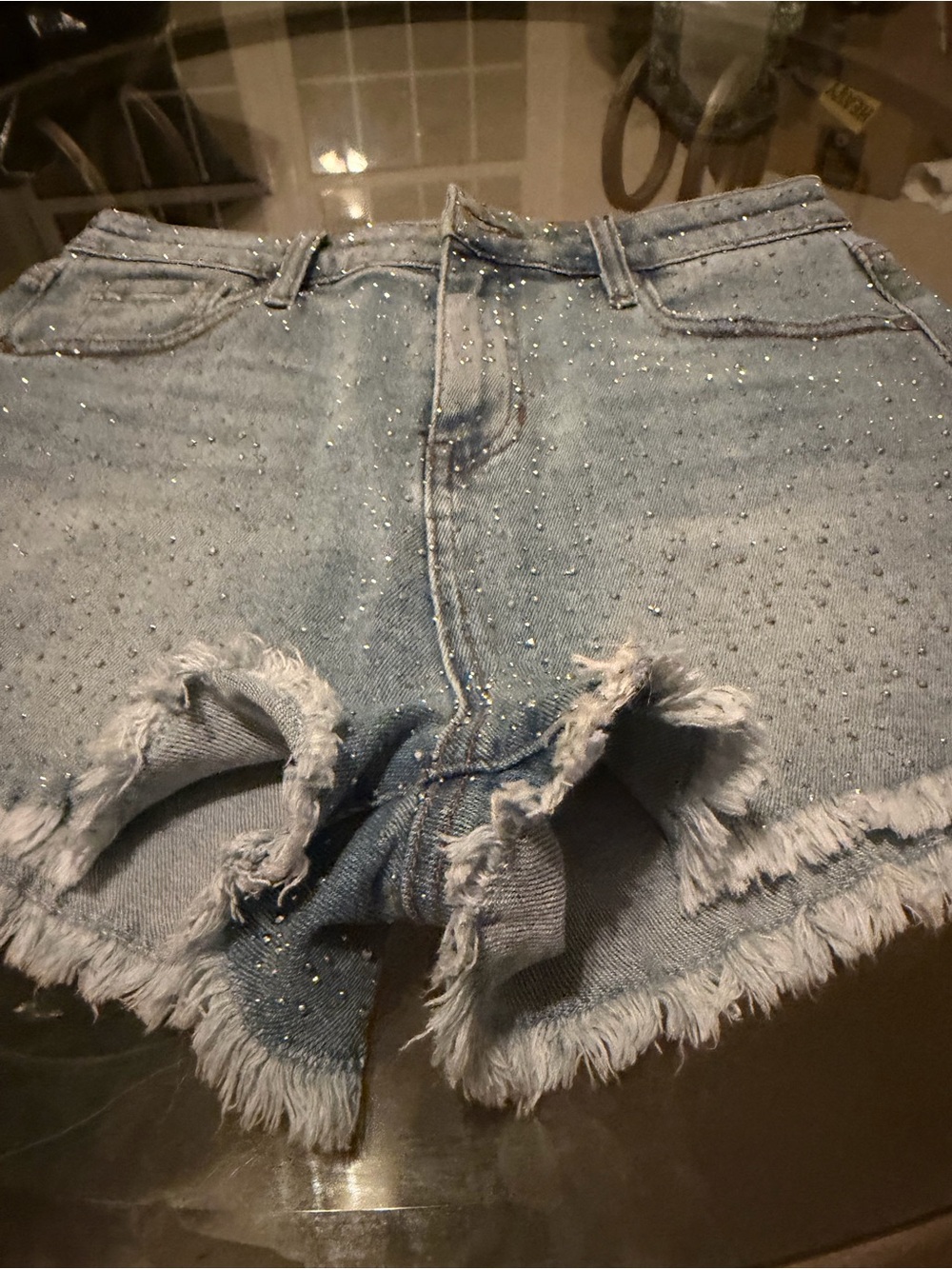 Alter’d State Blue Distressed Denim Shorts with Rhinestones - Women